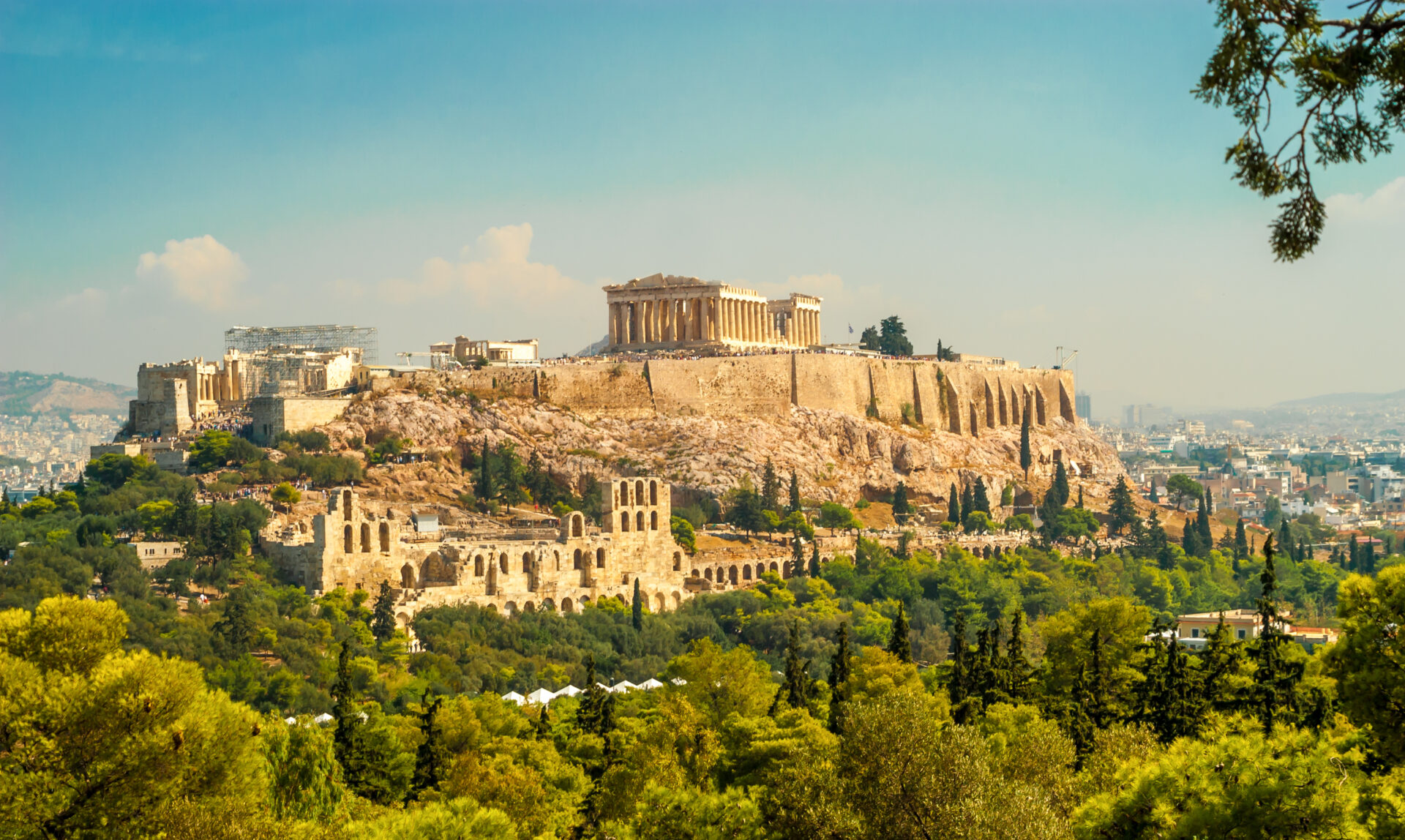 Private Athens tours panoramic daytime Acropolis view with driver waiting